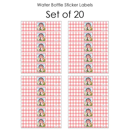Big Dot of Happiness Girl Farm Animals - Pink Barnyard Baby Shower or Birthday Party Water Bottle Sticker Labels - Set of 20 {4}