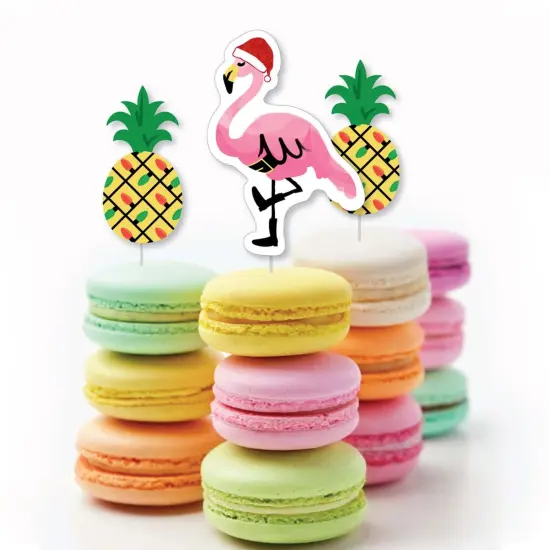 Big Dot of Happiness Flamingle Bells - Dessert Cupcake Toppers - Tropical Flamingo Christmas Clear Treat Picks - Set of 24 {6}