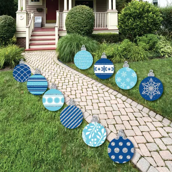 Big Dot of Happiness Blue and Silver Ornaments Lawn Decorations - Outdoor Holiday and Christmas Yard Decorations - 10 Piece {1}