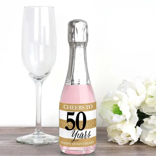 Big Dot of Happiness We Still Do - 50th Wedding Anniversary - Mini Wine and Champagne Bottle Label Stickers - Anniversary Party Favor Gift - Set of 16 {3}