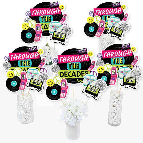 Big Dot of Happiness Through the Decades - 50s, 60s, 70s, 80s, and 90s Party Centerpiece Sticks - Table Toppers - Set of 15 {3}
