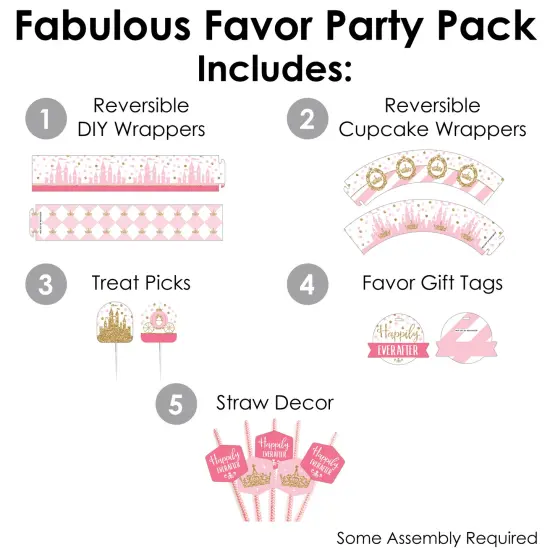 Big Dot of Happiness Little Princess Crown - Pink & Gold Baby Shower or Birthday Party Favors and Cupcake Kit - Fabulous Favor Party Pack - 100 Pieces {3}