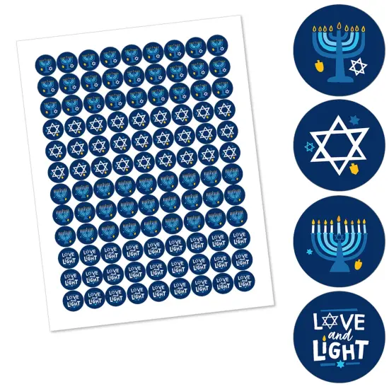 Big Dot of Happiness Hanukkah Menorah - Chanukah Holiday Party Round Candy Sticker Favors - Labels Fits Chocolate Candy (1 sheet of 108) {3}