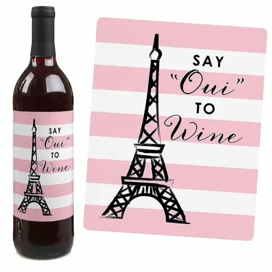 Big Dot of Happiness Paris, Ooh La La - Paris Themed Baby Shower or Birthday Party Decorations for Women & Men - Wine Bottle Label Stickers - Set of 4 {7}