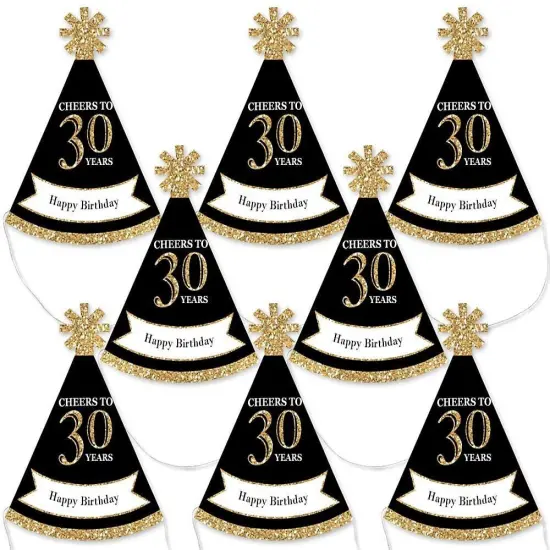 Big Dot of Happiness Adult 30th Birthday - Gold - Mini Cone Birthday Party Hats - Small Little Party Hats - Set of 8 {1}