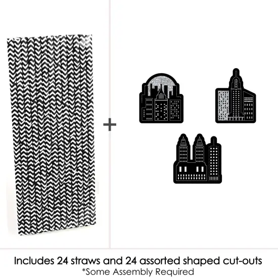 Big Dot of Happiness Nighttime City Skyline - Paper Straw Decor - New York Party Striped Decorative Straws - Set of 24 {4}