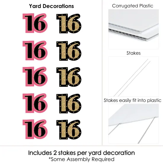 Big Dot of Happiness Chic 16th Birthday - Pink, Black and Gold Lawn Decorations - Outdoor Birthday Party Yard Decorations - 10 Piece {7}