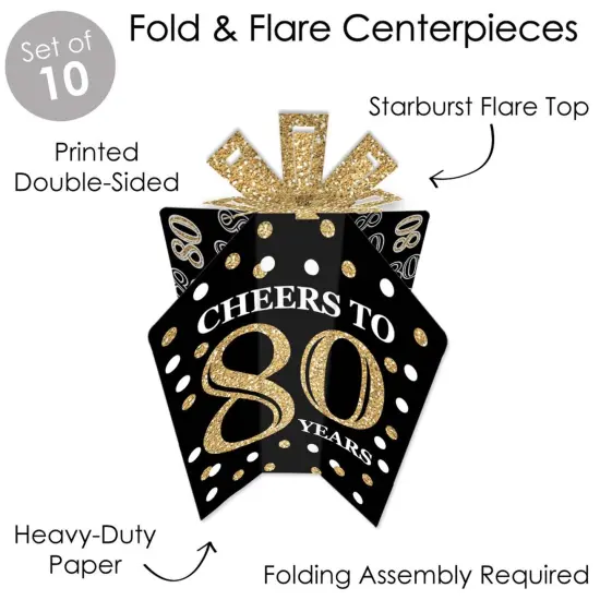 Big Dot of Happiness Adult 80th Birthday - Gold - Table Decorations - Birthday Party Fold and Flare Centerpieces - 10 Count {4}