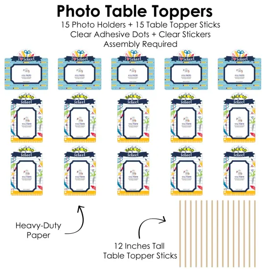 Big Dot of Happiness Back to School - First Day of School Classroom Decorations Picture Centerpiece Sticks - Photo Table Toppers - 15 Pieces {6}