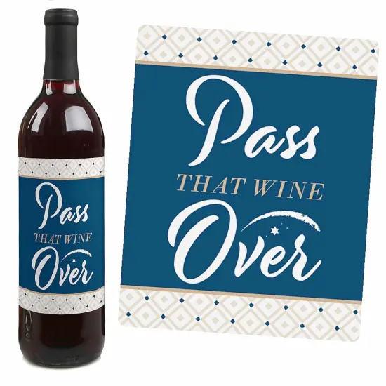 Big Dot of Happiness Happy Passover - Pesach Holiday Party Decorations for Women and Men - Wine Bottle Label Stickers - Set of 4 {7}