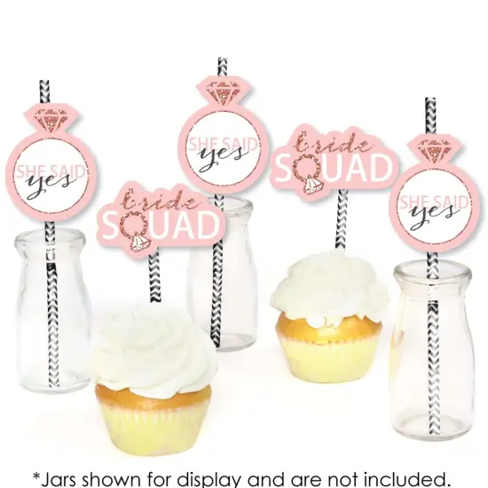 Big Dot of Happiness Bride Squad - Paper Straw Decor - Rose Gold Bridal Shower or Bachelorette Party Striped Decorative Straws - Set of 24 {6}