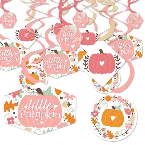 Big Dot of Happiness Girl Little Pumpkin - Fall Birthday Party or Baby Shower Hanging Decor - Party Decoration Swirls - Set of 40 {1}