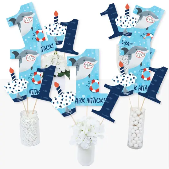 Big Dot of Happiness 1st Birthday Shark Zone - Jawsome Shark First Birthday Party Centerpiece Sticks - Table Toppers - Set of 15 {3}