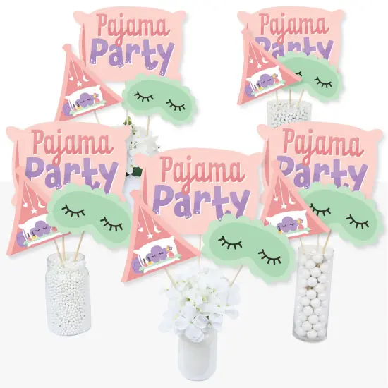 Big Dot of Happiness Pajama Slumber Party - Girls Sleepover Birthday Party Centerpiece Sticks - Table Toppers - Set of 15 {4}