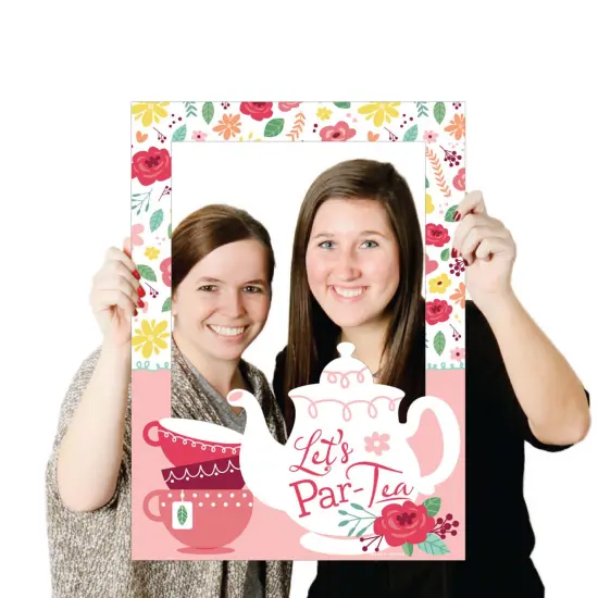 Big Dot of Happiness Floral Let's Par-Tea - Garden Tea Party Selfie Photo Booth Picture Frame and Props - Printed on Sturdy Material {4}