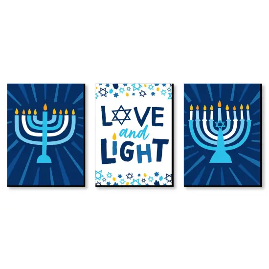 Big Dot of Happiness Hanukkah Menorah - Chanukah Wall Art and Holiday Home Decor - 7.5 x 10 inches - Set of 3 Prints {1}