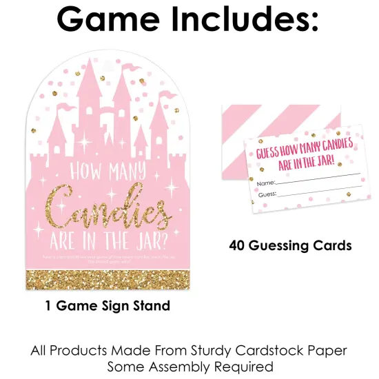 Big Dot of Happiness Little Princess Crown - How Many Candies Pink Baby Shower or Birthday Party Game - 1 Stand and 40 Cards - Candy Guessing Game {4}