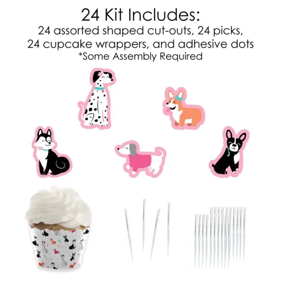 Big Dot of Happiness Pawty Like a Puppy Girl - Cupcake Decor - Pink Dog Baby Shower or Birthday Party Cupcake Wrappers and Treat Picks Kit - Set of 24 {6}