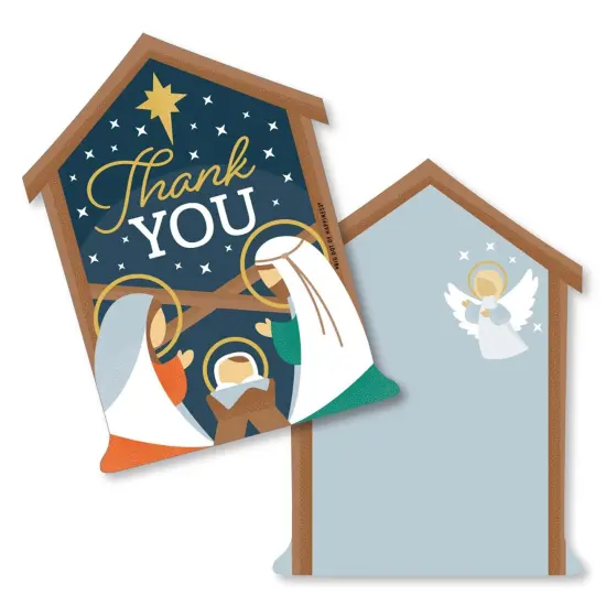 Big Dot of Happiness Holy Nativity - Shaped Thank You Cards - Manger Scene Religious Christmas Shaped Thank You Cards with Envelopes - Set of 12 {1}