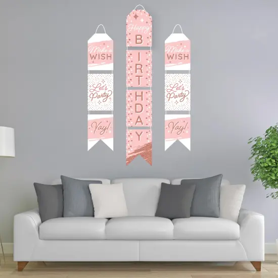 Big Dot of Happiness Pink Rose Gold Birthday - Hanging Vertical Paper Door Banners - Happy Birthday Party Wall Decoration Kit - Indoor Door Decor {3}