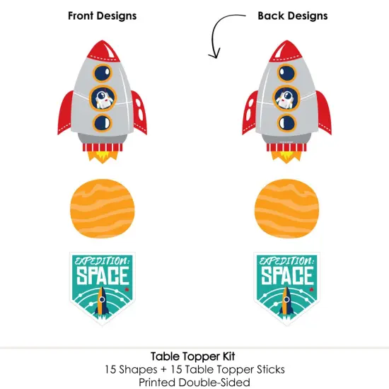 Big Dot of Happiness Blast Off to Outer Space - Rocket Ship Baby Shower or Birthday Party Centerpiece Sticks - Table Toppers - Set of 15 {7}