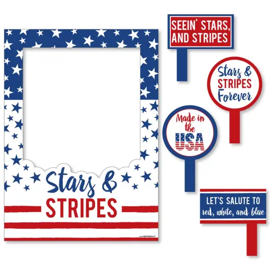 Big Dot of Happiness Stars & Stripes - Memorial Day, 4th of July & Labor Day Selfie Photo Booth Picture Frame & Props - Printed on Sturdy Material {7}