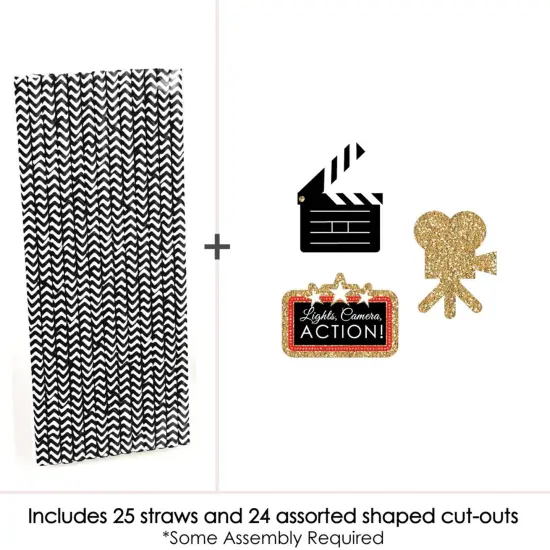 Big Dot of Happiness Red Carpet - Paper Straw Decor - Movie Night Party Striped Decorative Straws - Set of 24 {7}