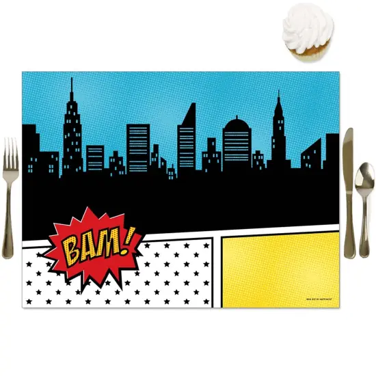 Big Dot of Happiness Bam Superhero - Party Table Decorations - Baby Shower or Birthday Party Placemats - Set of 16 {1}