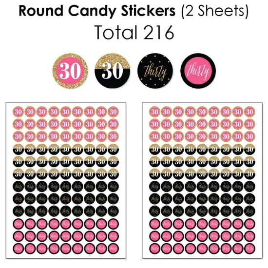 Big Dot of Happiness Chic 30th Birthday - Pink, Black and Gold - Birthday Party Candy Favor Sticker Kit - 304 Pieces {6}