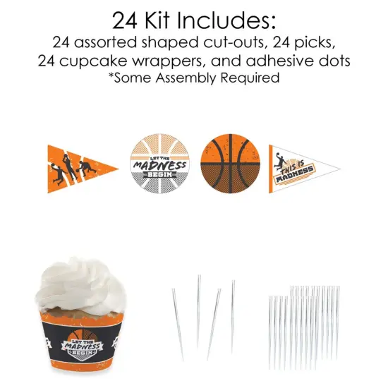 Big Dot of Happiness Basketball - Let the Madness Begin - Cupcake Decoration - College Basketball Party Cupcake Wrappers & Treat Picks Kit - Set of 24 {6}