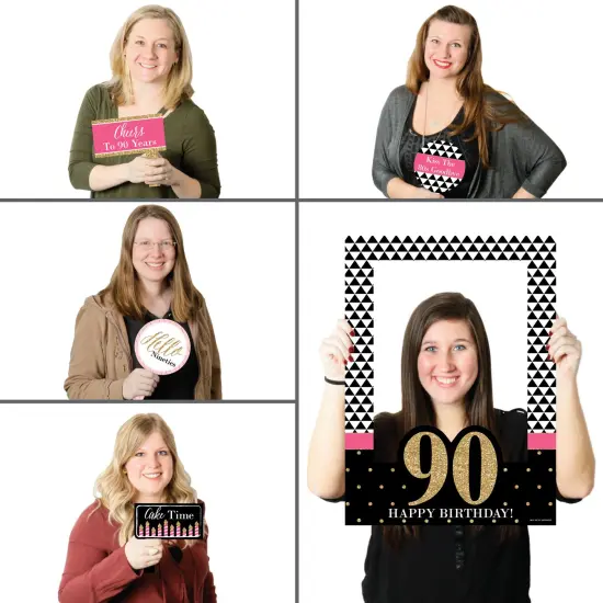 Big Dot of Happiness Chic 90th Birthday - Pink, Black and Gold - Birthday Party Selfie Photo Booth Picture Frame & Props - Printed on Sturdy Material {3}