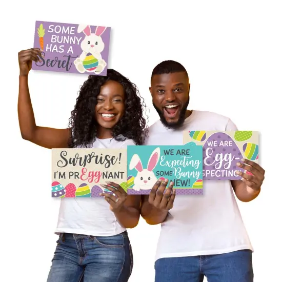 Big Dot of Happiness Hippity Hoppity - Photo Prop Signs - Easter Bunny Pregnancy Announcements - 10 Pieces {1}