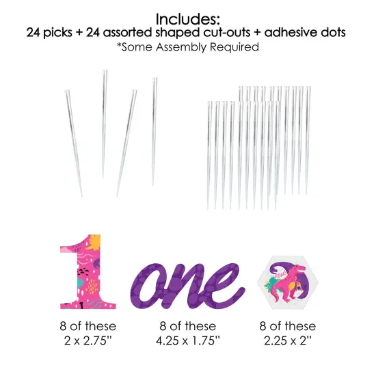 Big Dot of Happiness 1st Birthday Roar Dinosaur Girl - Dessert Cupcake Toppers - ONEasaurus Dino First Birthday Party Clear Treat Picks - Set of 24 {7}
