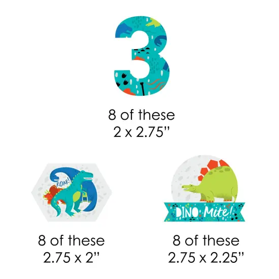 Big Dot of Happiness 3rd Birthday Roar Dinosaur - Paper Straw Decor - Three Rex Dino Third Birthday Party Striped Decorative Straws - Set of 24 {3}