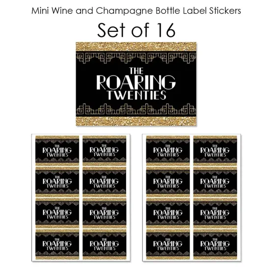 Big Dot of Happiness Roaring 20's - Mini Wine and Champagne Bottle Label Stickers - 1920s Art Deco Jazz Party Favor Gift for Women and Men - Set of 16 {7}