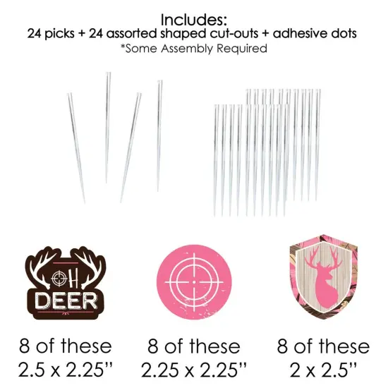 Big Dot of Happiness Pink Gone Hunting - Dessert Cupcake Toppers - Deer Hunting Girl Camo Baby Shower or Birthday Party Clear Treat Picks - Set of 24 {7}