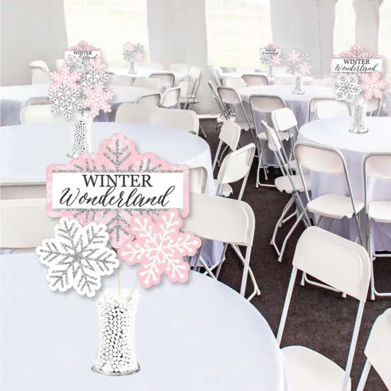 Big Dot of Happiness Pink Winter Wonderland - Holiday Snowflake Birthday Party & Baby Shower Centerpiece Sticks - Showstopper Table Toppers -35 Pieces {3}