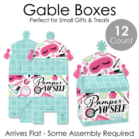 Big Dot of Happiness Spa Day - Treat Box Party Favors - Girls Makeup Party Goodie Gable Boxes - Set of 12 {7}