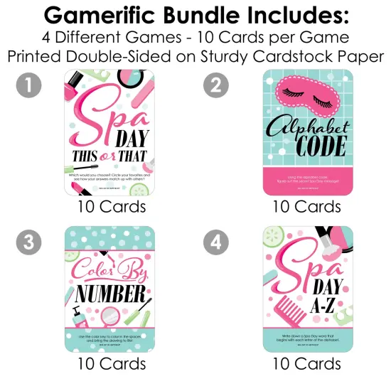 Big Dot of Happiness Spa Day - 4 Girls Makeup Party Games - 10 Cards Each - Gamerific Bundle {4}