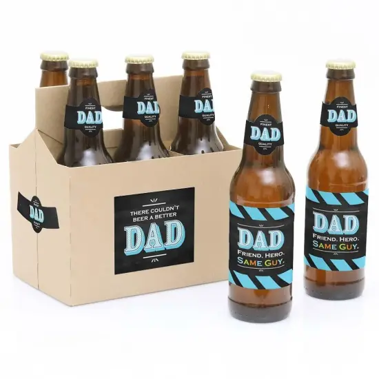 Big Dot of Happiness Dad's Day - Father's Day Gift for Men 6 Beer Bottle Label Stickers and 1 Carrier {1}
