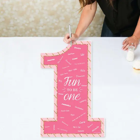 Big Dot of Happiness 1st Birthday Girl - Fun to be One - Guest Book Sign - First Birthday Party Guestbook Alternative - Signature Mat {3}