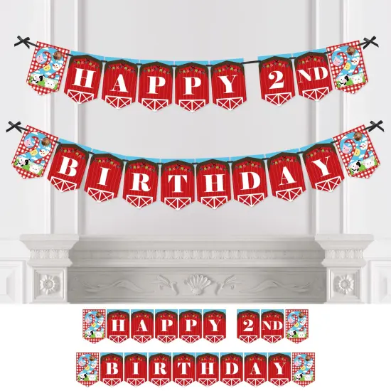Big Dot of Happiness 2nd Birthday Farm Animals - Barnyard Second Birthday Party Bunting Banner - Party Decorations - Happy 2nd Birthday {1}