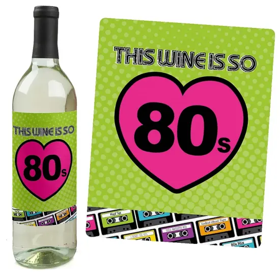 Big Dot of Happiness 80's Retro - Totally 1980s Party Decorations for Women and Men - Wine Bottle Label Stickers - Set of 4 {3}