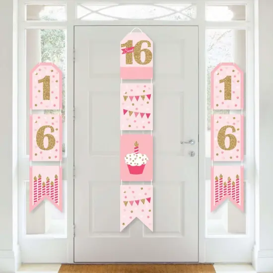 Big Dot of Happiness Sweet 16 - Hanging Vertical Paper Door Banners - 16th Birthday Party Wall Decoration Kit - Indoor Door Decor {1}