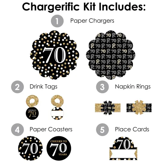 Big Dot of Happiness Adult 70th Birthday - Gold - Birthday Party Paper Charger and Table Decorations - Chargerific Kit - Place Setting for 8 {4}