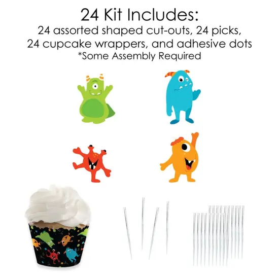Big Dot of Happiness Monster Bash - Cupcake Decoration - Little Monster Birthday Party or Baby Shower Cupcake Wrappers and Treat Picks Kit - Set of 24 {6}