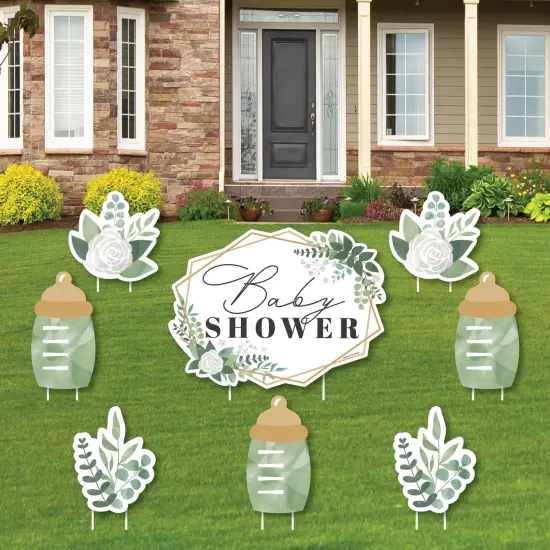 Big Dot of Happiness Boho Botanical Baby - Yard Sign and Outdoor Lawn Decorations - Greenery Baby Shower Yard Signs - Set of 8 {1}