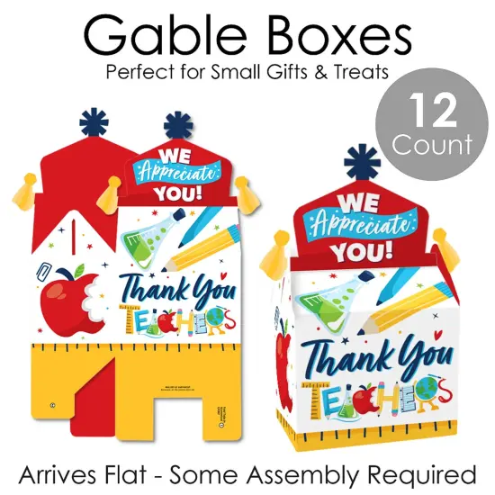 Big Dot of Happiness Thank You Teachers - Treat Box Party Favors - Teacher Appreciation Goodie Gable Boxes - Set of 12 {7}