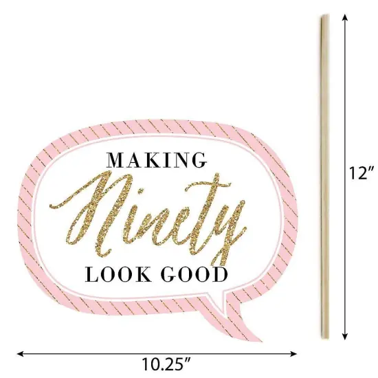 Big Dot of Happiness Funny Chic 90th Birthday - Pink, Black and Gold - Birthday Party Photo Booth Props Kit - 10 Piece {6}