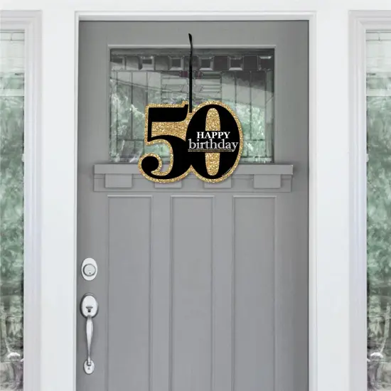 Big Dot of Happiness Adult 50th Birthday - Gold - Hanging Porch Birthday Party Outdoor Decorations - Front Door Decor - 1 Piece Sign {3}